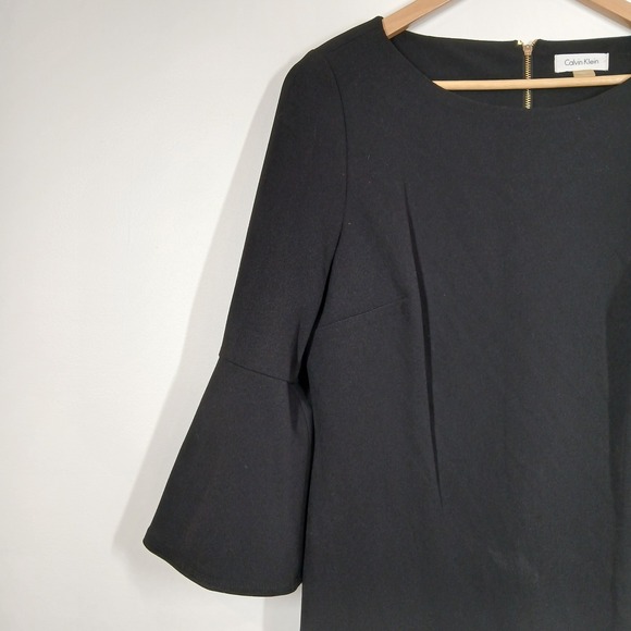Calvin Klein Sheath Dress Women 12 Black Bell Sleeve Office Old Money Office - Picture 4 of 8